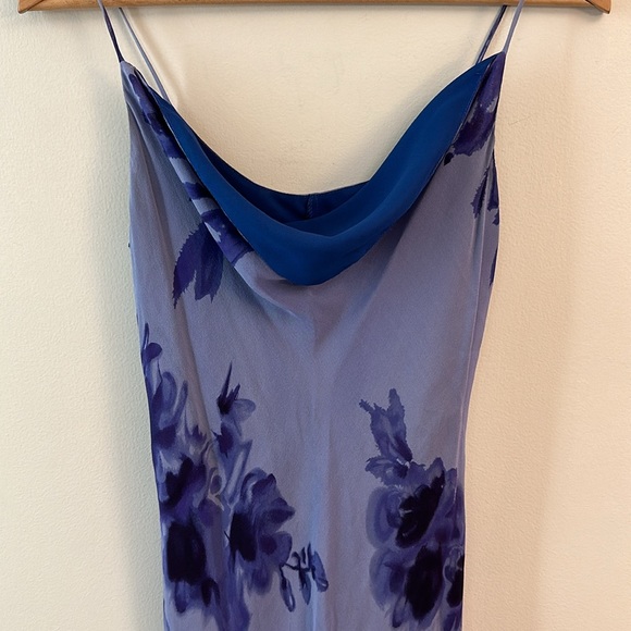 Vintage Silk Floral Slip Maxi Dress Pullover Purple Blue Colors SZ 4 Cowl Neck - Picture 3 of 16
